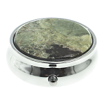 Таблетница карманная круглая с 3-мя отделениями с зеркалом и накладкой из натурального камня Апатит Желтый Silver Stone Pillboxes варинант исполнения - 3 | Loft Concept в Липецке