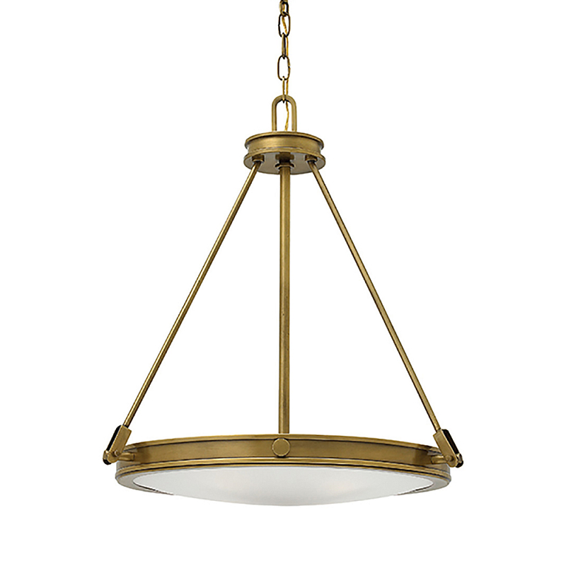 Люстра подвесная цвета латунь с плоским круглым матовым стеклянным плафоном на цепи Hinkley Латунь Белый Бежевый в Липецке | Loft Concept 