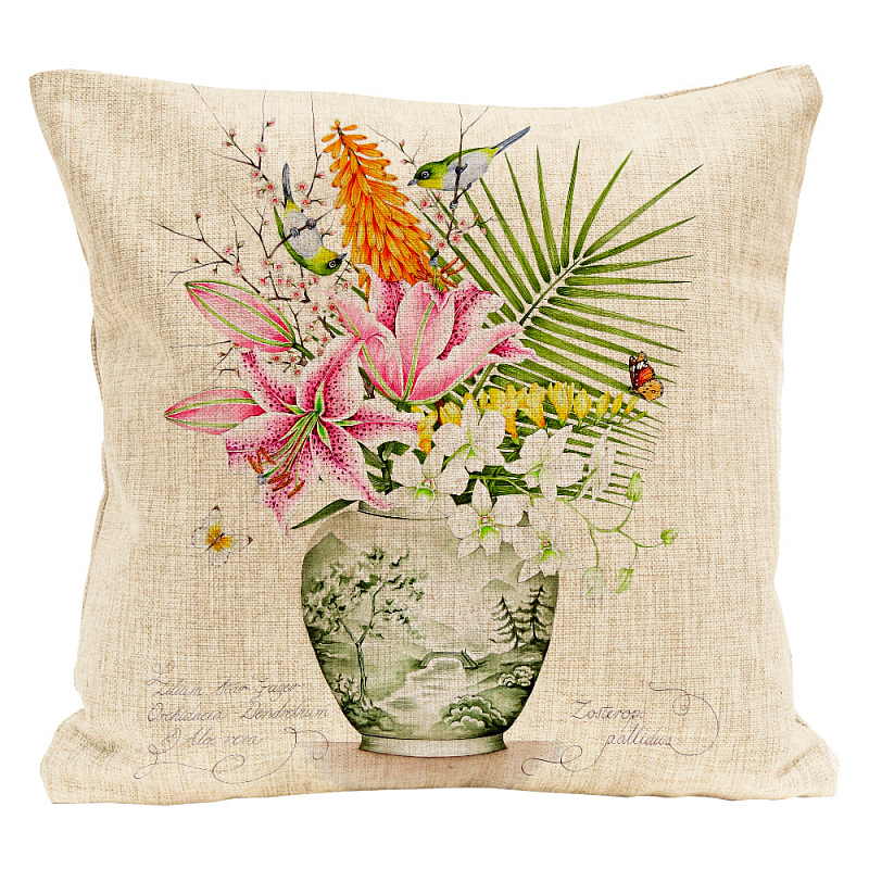 Декоративная подушка Bouquet with Lilies Pillow Мульти Бежевый Декоративная подушка Bouquet with Lilies Pillow Мульти Бежевый в Липецке | Loft Concept
