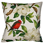 Декоративная подушка бежевая с изображением птиц и цветов Blooming Birds варинант исполнения - 1 | Loft Concept в Липецке