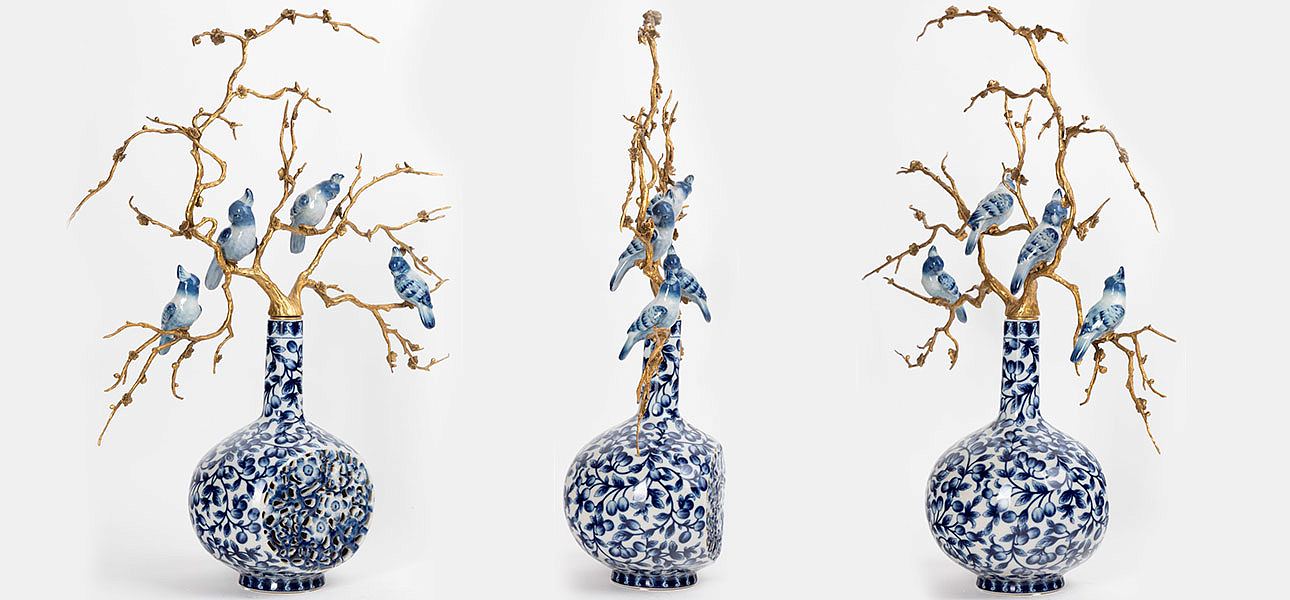 Ваза фарфоровая с орнаментом с фигурками птиц Porcelain Bird Ваза фарфоровая с орнаментом с фигурками птиц Porcelain Bird - Loft-Concept в Липецке
