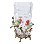 Ваза стеклянная прозрачная с бронзовым основанием в виде ветвей и фарфоровыми птичками Eden Garden варинант исполнения - 1 | Loft Concept в Липецке