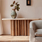 Консоль с овальной столешницей и фактурным деревянным основанием Enzo варинант исполнения - 5 | Loft Concept в Липецке