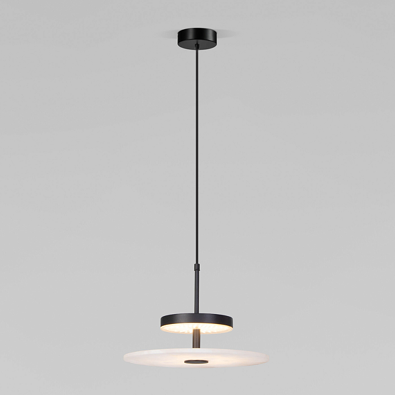 Светодиодный подвесной светильник черный с мраморным рассеивателем Черный Белый Мрамор Bianco в Липецке | Loft Concept 