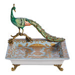 Блюдо квадратное с павлином на бронзовых ножках Eden Garden варинант исполнения - 1 | Loft Concept в Липецке