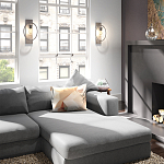 Бра цвета хром с круглой рамой и цилиндрическим прозрачным стеклянным плафоном на прямоугольном основании Feiss варинант исполнения - 3 | Loft Concept в Липецке