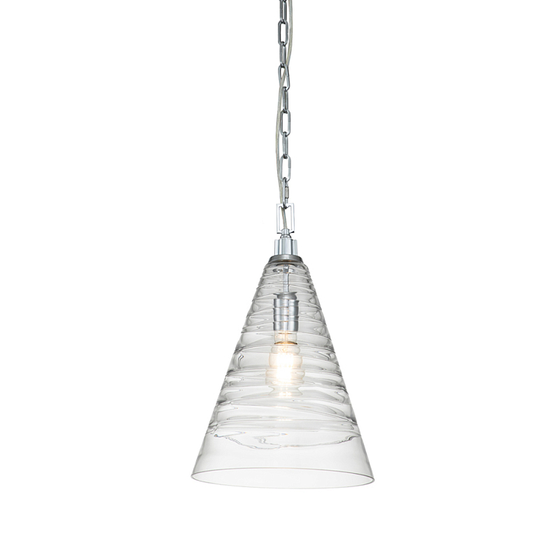 Подвесной светильник с прозрачным рельефным стеклянным плафоном в форме конуса Feiss Прозрачное Стекло Хром в Липецке | Loft Concept 