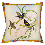 Декоративная подушка бежевая в разноцветную полоску с изображением птиц и цветов Blooming Birds Colorful Cushion варинант исполнения - 8 | Loft Concept в Липецке
