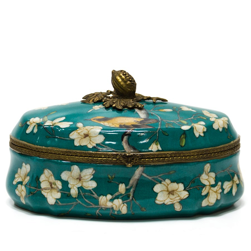 Шкатулка Box White Flowers Бирюзовый Бронза Шкатулка Box White Flowers Бирюзовый Бронза в Липецке | Loft Concept