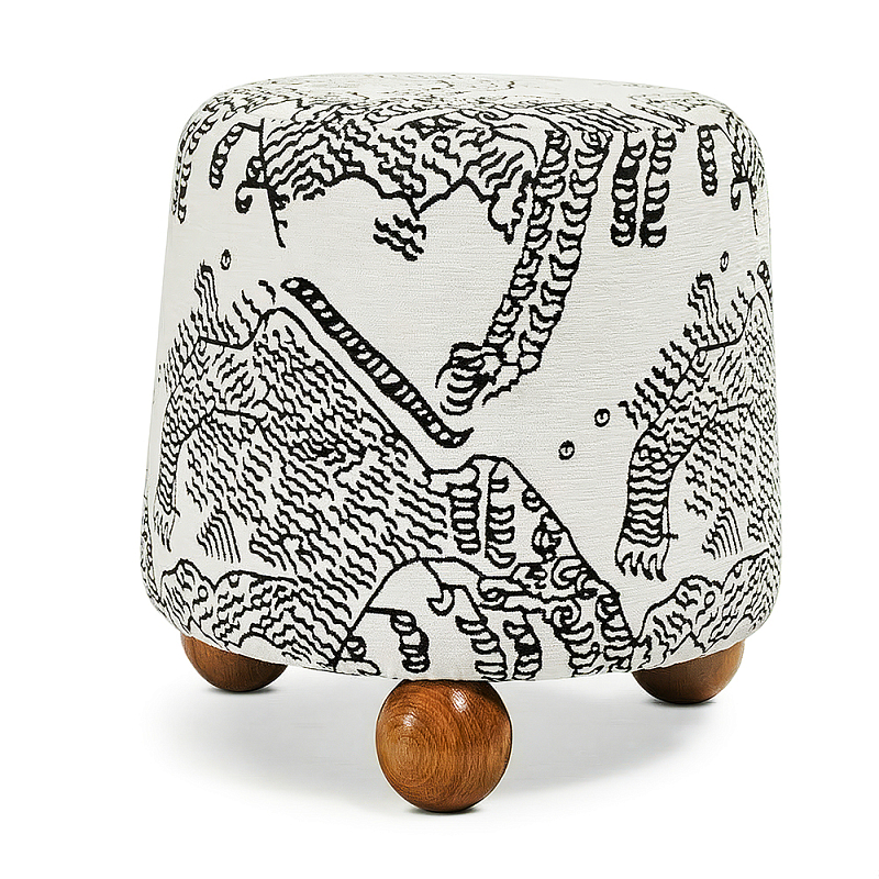 Пуф Wakonda с Круглыми ножками Черно-Белый орнамент Черно-белый Коричневый в Липецке | Loft Concept 