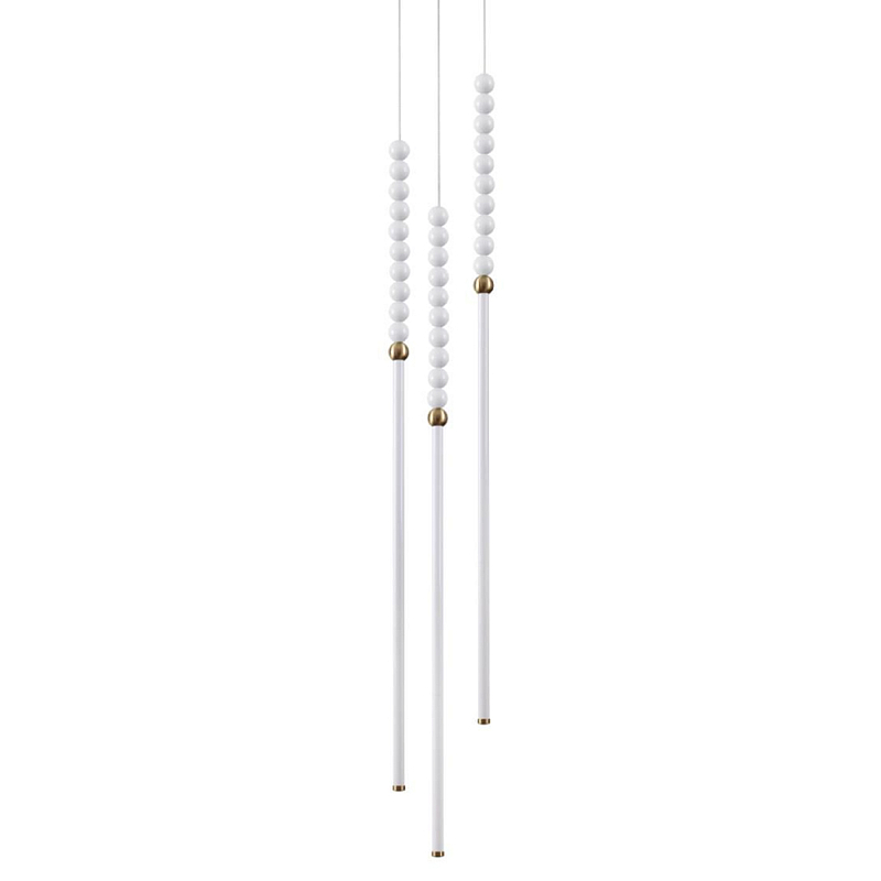 Подвесной светильник с 3-мя вертикальными плафонами и белыми шариками PEARLS Suspension Бронза Белый в Липецке | Loft Concept 