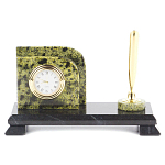 Настольный письменный набор из змеевика с визитницей с часами и ручкой Successful Leader варинант исполнения - 1 | Loft Concept в Липецке