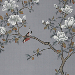 Обои ручная роспись Japanese Garden Original colourway on Gun Metal dyed silk варинант исполнения - 2 | Loft Concept в Липецке