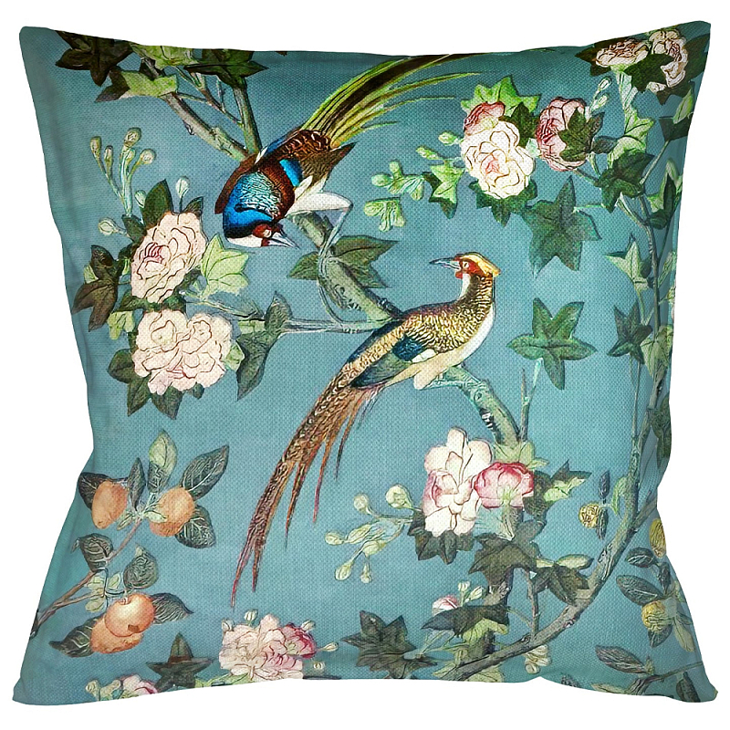 Подушка декоративная с изображением птицы в саду Chinoiserie Birds in the Garden Cushion Бирюзовый Мульти Подушка декоративная с изображением птицы в саду Chinoiserie Birds in the Garden Cushion Бирюзовый Мульти в Липецке | Loft Concept
