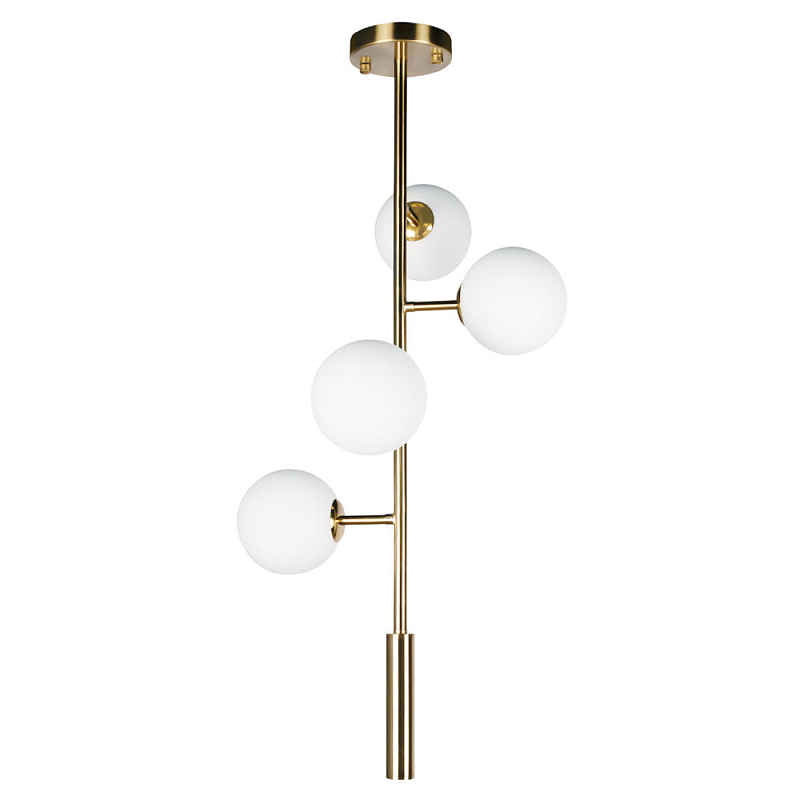 Люстра на штанге с 4-мя белыми шарообразными плафонами Bubble Chandelier Белый Золотой Люстра на штанге с 4-мя белыми шарообразными плафонами Bubble Chandelier Белый Золотой в Липецке | Loft Concept