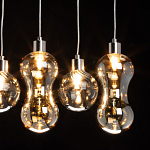 Люстра с 3-мя плафонами волнообразной формы цвета янтарь и 2-мя прозрачными шарообразными плафонами Lucid Rain  варинант исполнения - 5 | Loft Concept в Липецке