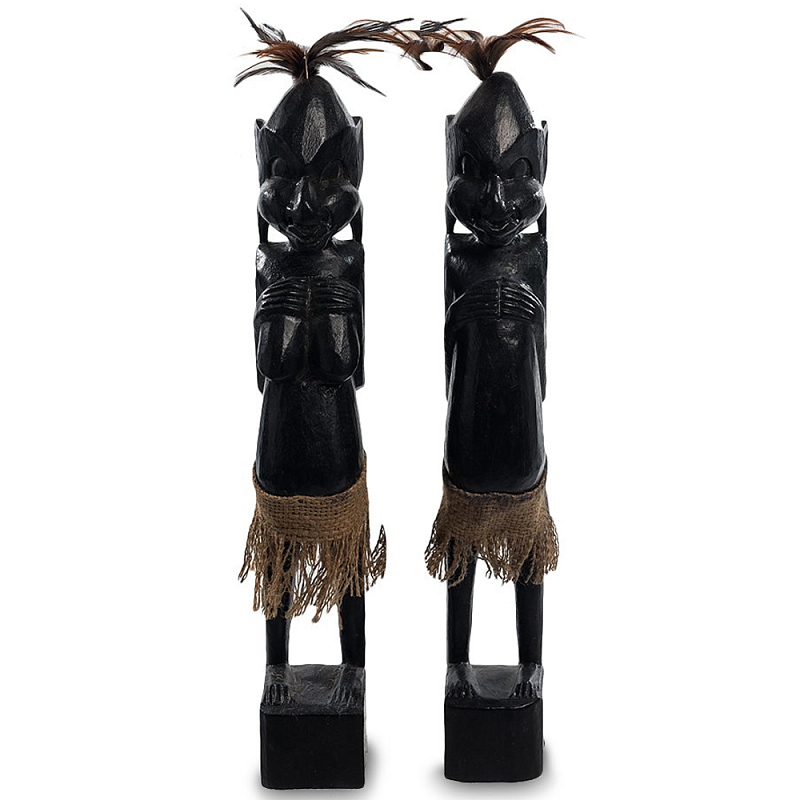 Комплект из 2-х деревянных статуэток Asmat Wooden Statuettes Black Черный Коричневый Комплект из 2-х деревянных статуэток Asmat Wooden Statuettes Black Черный Коричневый в Липецке | Loft Concept
