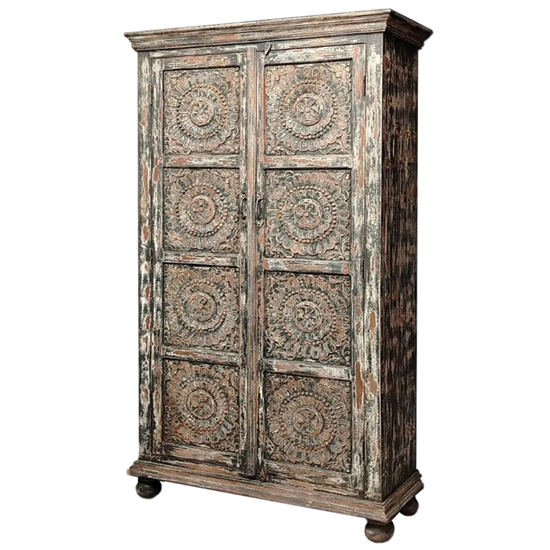 Индийский шкаф с орнаментом резьба из дерева Indian Antique Furniture Серый Индийский шкаф с орнаментом резьба из дерева Indian Antique Furniture Серый в Липецке | Loft Concept