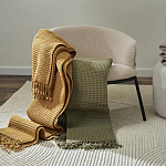 Плед из шерсти зеленого цвета с бахромой Waffle Comfort варинант исполнения - 5 | Loft Concept в Липецке