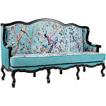 Трехместный диван из натурального бука бирюзовый с изображением птиц и цветов Turquoise Chinoiserie Garden Sofa варинант исполнения - 2 | Loft Concept в Липецке