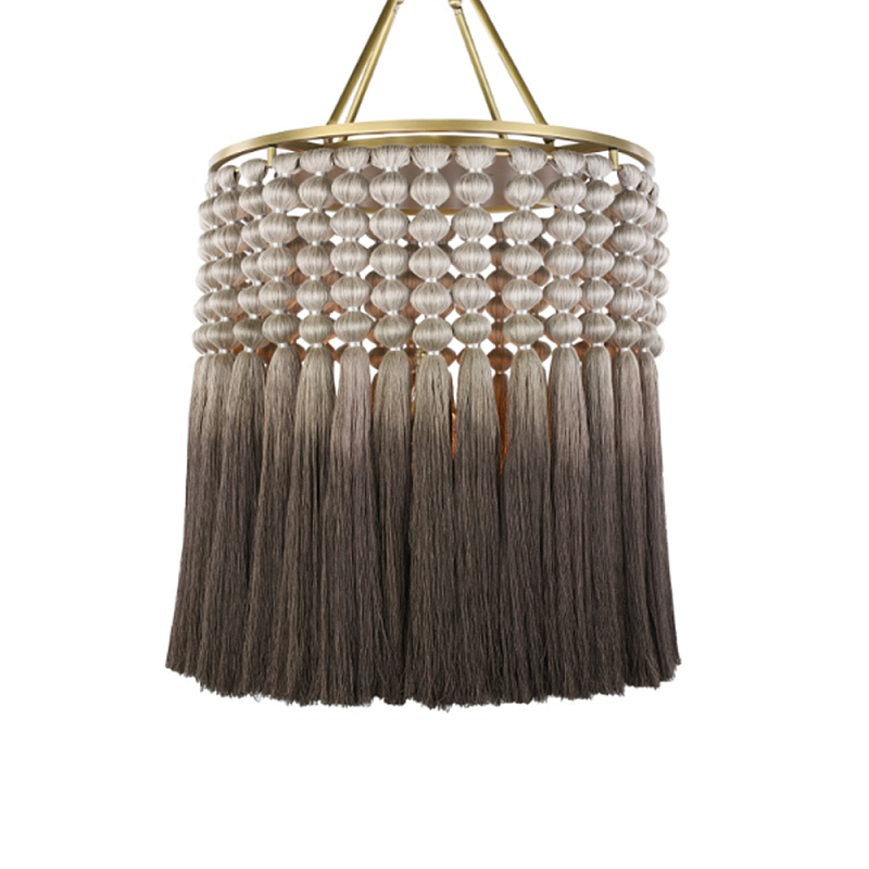 Люстра плетеная с кисточками на золотистом каркасе Boho Tassel Chandelier Коричневый Латунь Люстра плетеная с кисточками на золотистом каркасе Boho Tassel Chandelier Коричневый Латунь в Липецке | Loft Concept