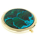 Зеркало карманное складное круглое из натурального камня Малахит с Хризоколлой в подарочной упаковке Gold Stone Mirrors варинант исполнения - 1 | Loft Concept в Липецке