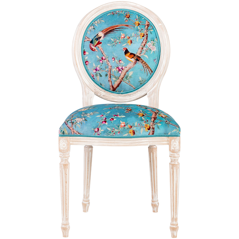 Стул из массива бука бирюзовый с изображением птиц и цветов Turquoise Beige Chinoiserie Peach Garden Chair Бирюзовый Мульти Бежевый Стул из массива бука бирюзовый с изображением птиц и цветов Turquoise Beige Chinoiserie Peach Garden Chair Бирюзовый Мульти Бежевый в Липецке | Loft Concept