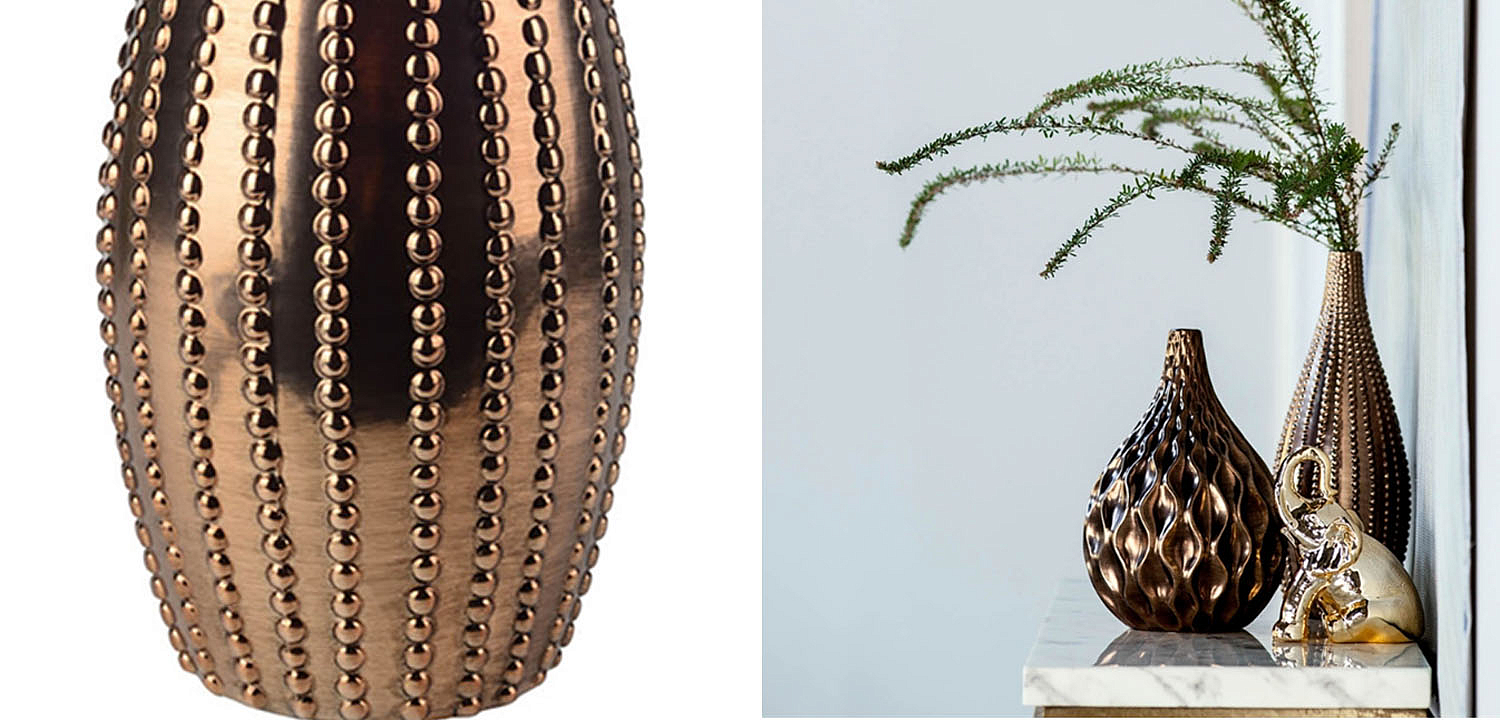 Ваза Ribbed Vase Narrow Throat bronze-gold 38 Ваза Ribbed Vase Narrow Throat bronze-gold 38 - Loft-Concept в Липецке