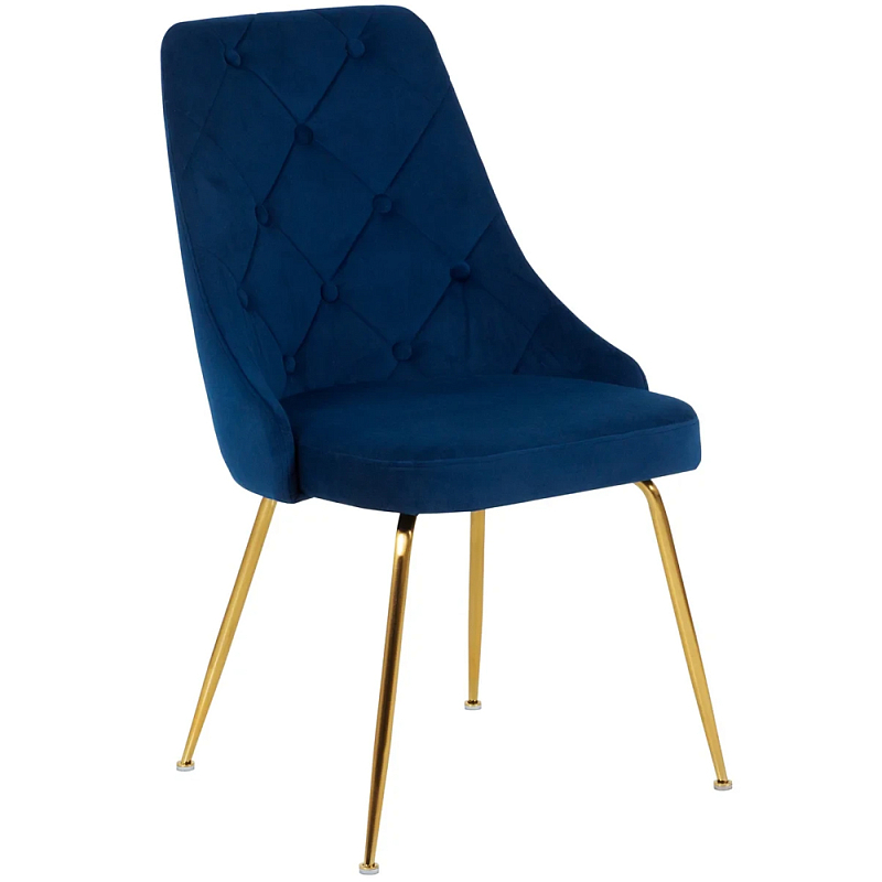Стул в темно-синей велюровой обивке Ward Dark Blue Velour Chair Золотой Темно-синий в Липецке | Loft Concept 