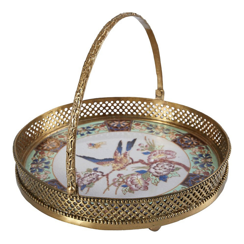 Блюдо фарфоровое с бронзовой ручкой Paradise Dish with Handle Бронза Мульти в Липецке | Loft Concept 