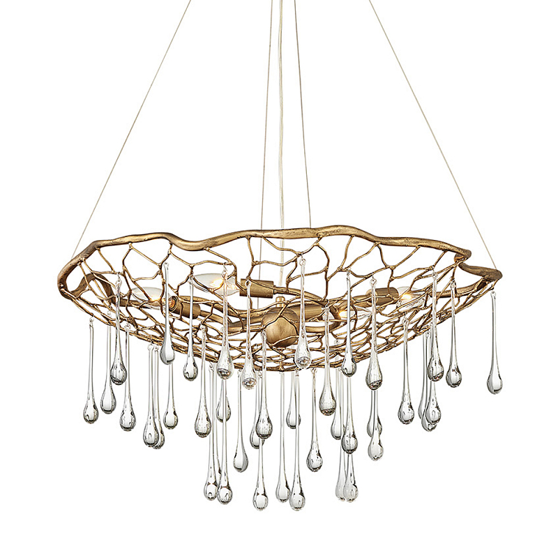 Люстра подвесная золотого цвета с металлическим сетчатым основанием и стеклянными каплевидными подвесками Hinkley Золотой Прозрачное Стекло в Липецке | Loft Concept 