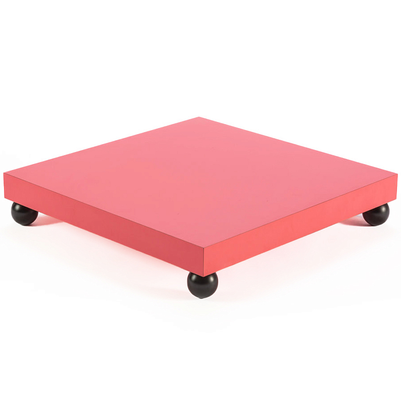 Дизайнерский кофейный стол на круглых ножках Poltronova T02 Pink Coffee Table Розовый Черный Дизайнерский кофейный стол на круглых ножках Poltronova T02 Pink Coffee Table Розовый Черный в Липецке | Loft Concept
