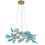 Люстра светодиодная золотистом каркасе с синими стеклянными листьями Blue Light Wreath варинант исполнения - 1 | Loft Concept в Липецке