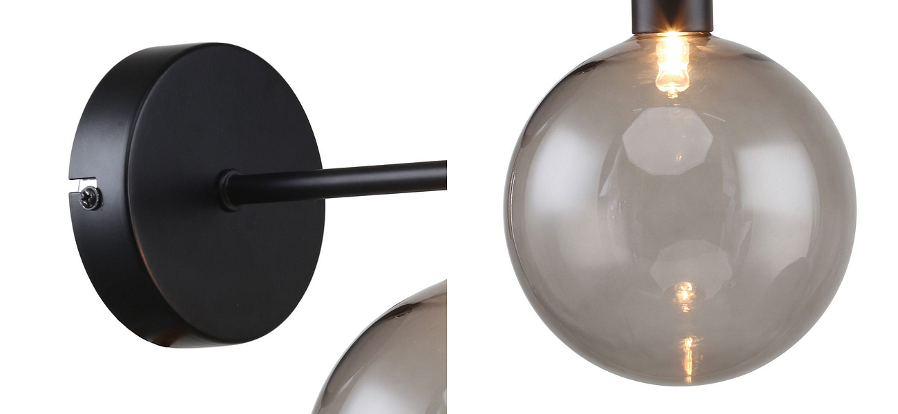Бра с выдувным плафоном серого цвета Carmella Globe Black Бра с выдувным плафоном серого цвета Carmella Globe Black - Loft-Concept в Липецке