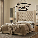 Кровать двуспальная бежевая с основанием из массива дерева с мягким изголовьем Flax Beds варинант исполнения - 3 | Loft Concept в Липецке