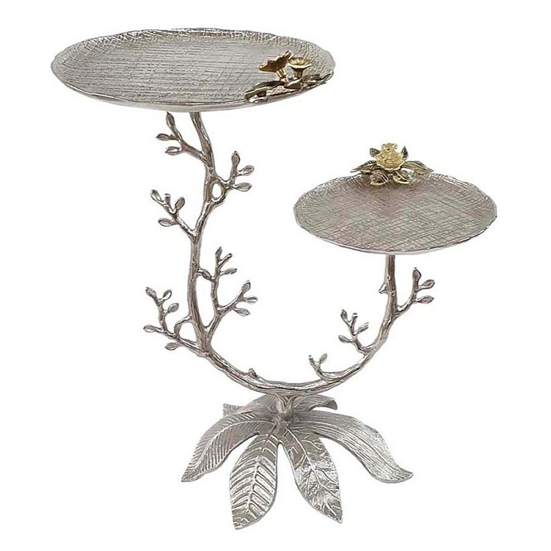 Столик с двумя круглыми столешницами на соновании виде изогнутых ветвей Forest Fairy Tale Серебряный в Липецке | Loft Concept 