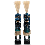 Комплект из 2-х деревянных статуэток Asmat Straw Headdress Statuettes Blue варинант исполнения - 1 | Loft Concept в Липецке
