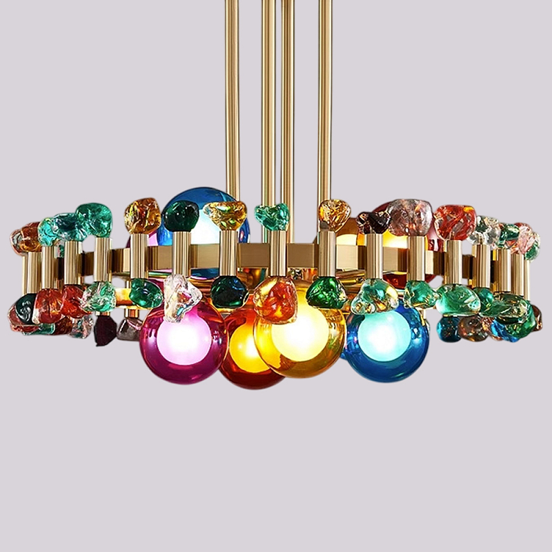 Люстра круглая золотистая с цветными плафонами Colorful Ball Candy Crystal Золотой Мульти Люстра круглая золотистая с цветными плафонами Colorful Ball Candy Crystal Золотой Мульти в Липецке | Loft Concept