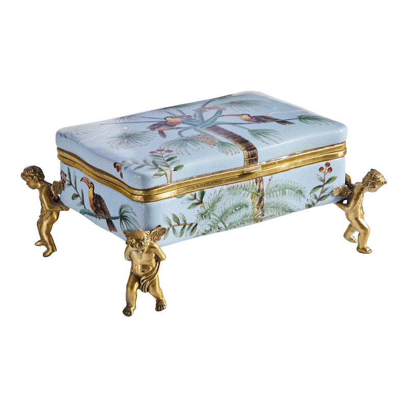 Шкатулка на четырех ангелах Blue Garden Голубой Бронза Мульти в Липецке | Loft Concept 