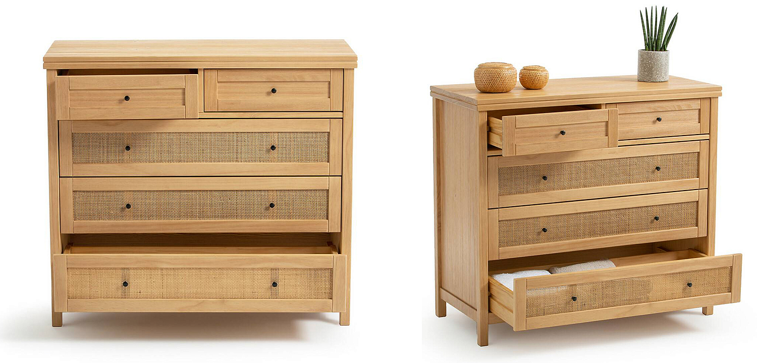 Комод в скандинавском стиле Niels Wicker 5 drawers ящики с плетеными вставками Комод в скандинавском стиле Niels Wicker 5 drawers ящики с плетеными вставками - Loft-Concept в Липецке