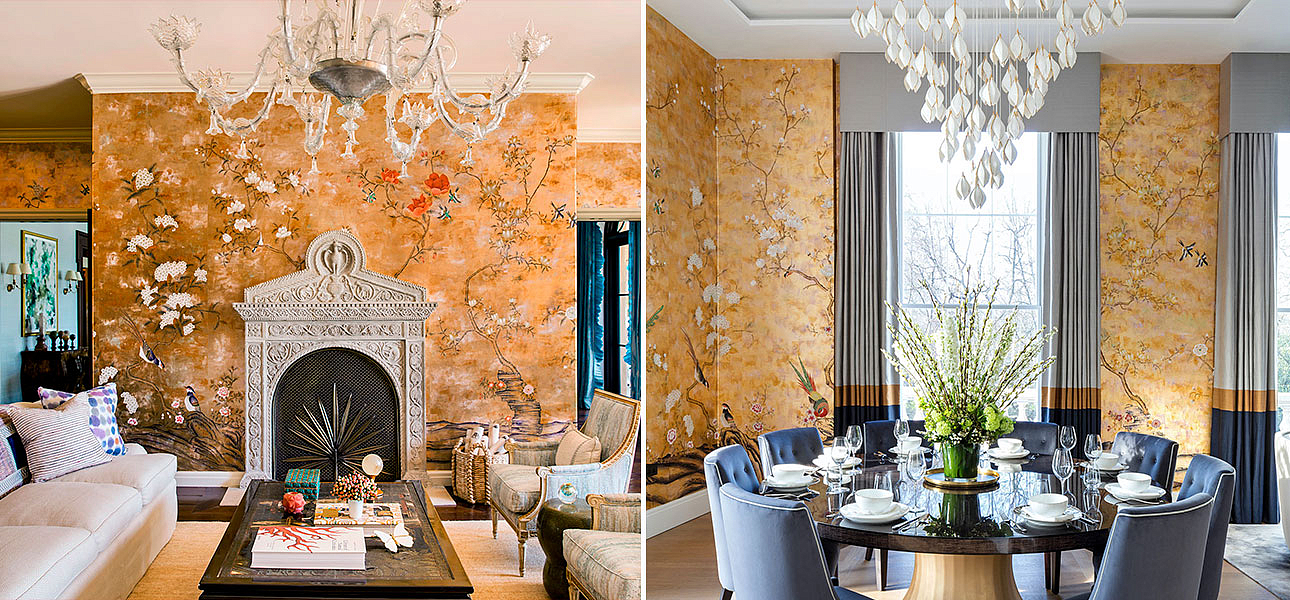 Обои шинуазри Japanese Garden Original colourway on Deep Rich Gold gilded paper with bronze pearlescent antiquing Обои шинуазри Japanese Garden Original colourway on Deep Rich Gold gilded paper with bronze pearlescent antiquing - Loft-Concept в Липецке