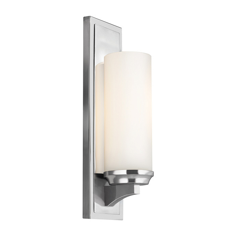 Бра для ванных комнат с белым цилиндрическим плафоном на прямоугольном основании цвета хром Feiss Хром Белый Бежевый в Липецке | Loft Concept 