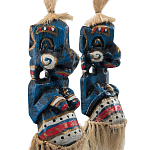 Комплект из 2-х деревянных статуэток Asmat Straw Headdress Statuettes Blue Colorful Tattoo варинант исполнения - 3 | Loft Concept в Липецке