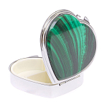 Таблетница карманная в форме сердца с 3-мя отделениями с зеркалом и накладкой из натурального камня Малахит Silver Stone Pillboxes варинант исполнения - 2 | Loft Concept в Липецке