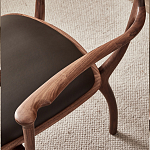 Стул деревянный с мягким сиденьем из коричневой натуральной кожи Moon Walnut Furniture варинант исполнения - 7 | Loft Concept в Липецке