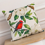 Декоративная подушка бежевая с изображением птиц и цветов Blooming Birds варинант исполнения - 2 | Loft Concept в Липецке