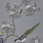 Обои ручная роспись Japanese Garden Original colourway on Gun Metal dyed silk варинант исполнения - 1 | Loft Concept в Липецке