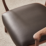 Стул деревянный с мягким сиденьем из коричневой натуральной кожи Moon Walnut Furniture варинант исполнения - 9 | Loft Concept в Липецке