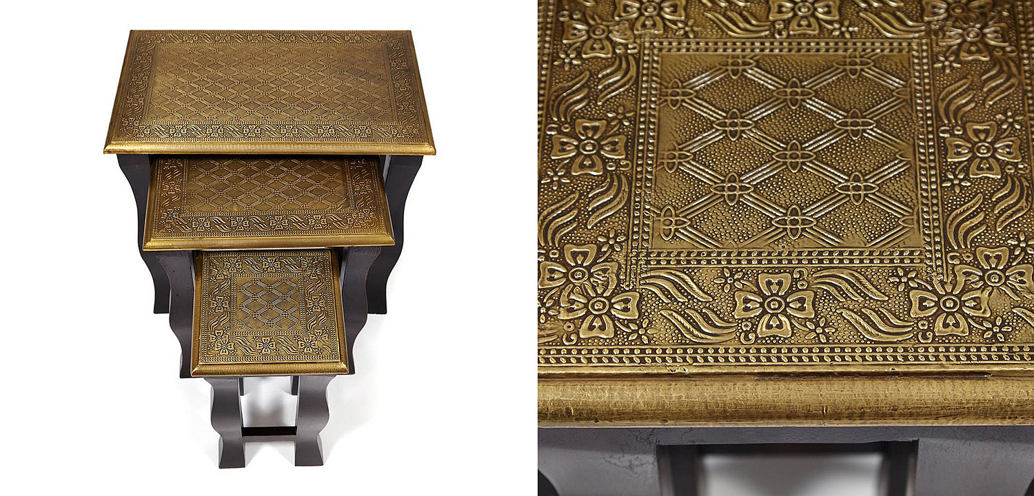 Комплект приставных столов Antique Indian Brass Mango Wood Tables Комплект приставных столов Antique Indian Brass Mango Wood Tables - Loft-Concept в Липецке