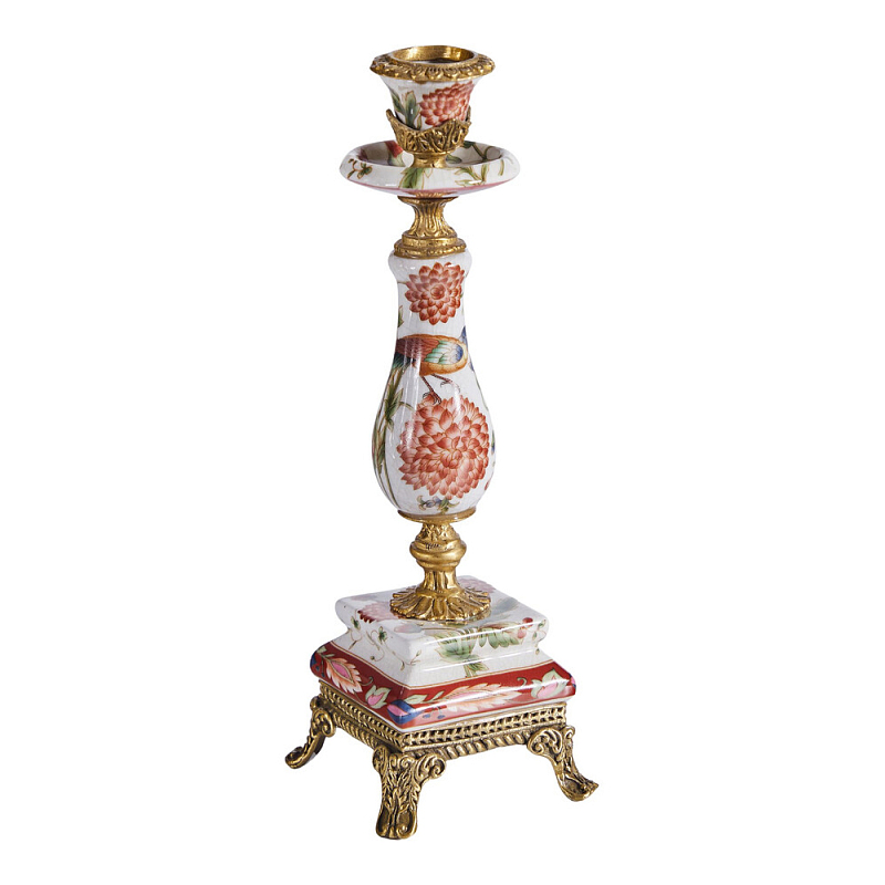 Подсвечник с цветочной росписью из фарфора с бронзовыми элементами Eden Garden Мульти Бронза в Липецке | Loft Concept 